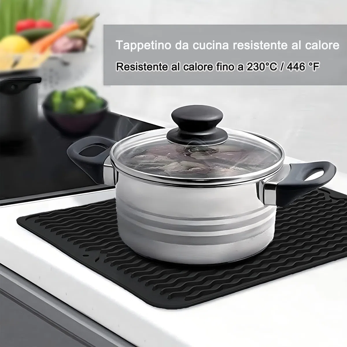 Tappetino Scolapiatti in Silicone 40x50cm Nero, Resistente al Calore, Pieghevole, Antiscivolo per Piano Cucina