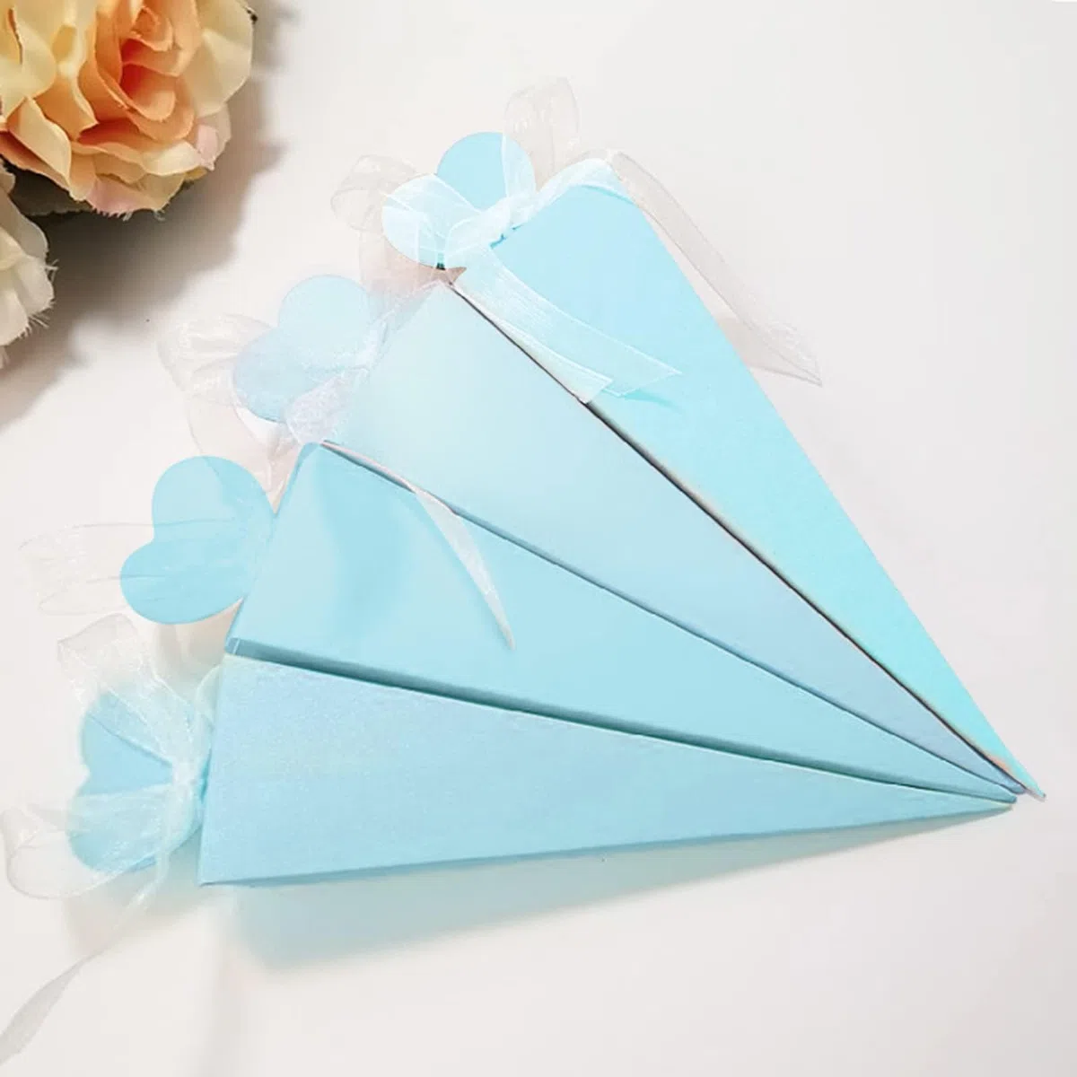 100 Pz Coni Portariso Carta Ondulata - Coni Portaconfetti con Nastri per Bomboniere - Ideale per Matrimonio, Comunione, Battesimo, Compleanno, Nascita e Laurea