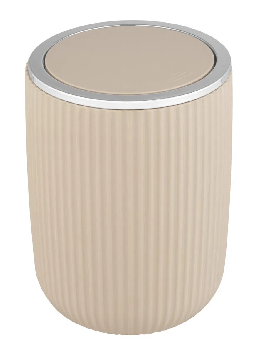 WENKO Secchio con coperchio oscillante Agropoli S beige, 2 litri, secchio per bagno, pattumiera in plastica di qualità, modellatura plastica e superficie strutturata, Ø 14,5 x 20 cm