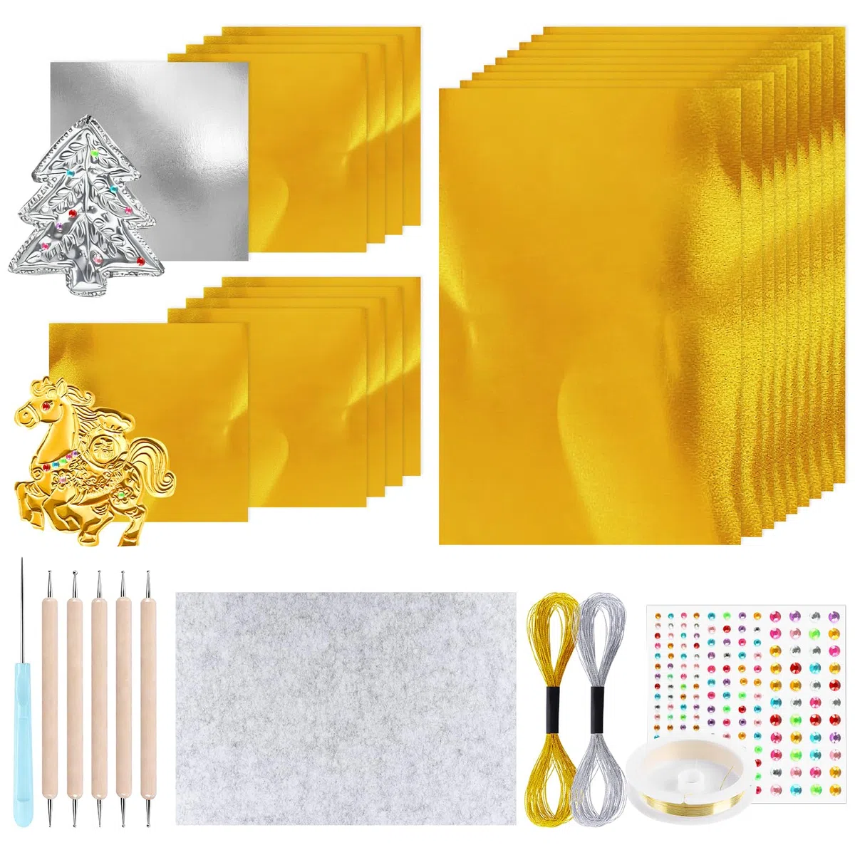 Fogli Metallizzati per Artigianato Fogli per Goffratura Kit Artistico per Sbalzo Metallo Foglio di Carta Alluminio Dorato Accessorio Crafting Lucido Argento Scintillante Oro per Pittura Incisione
