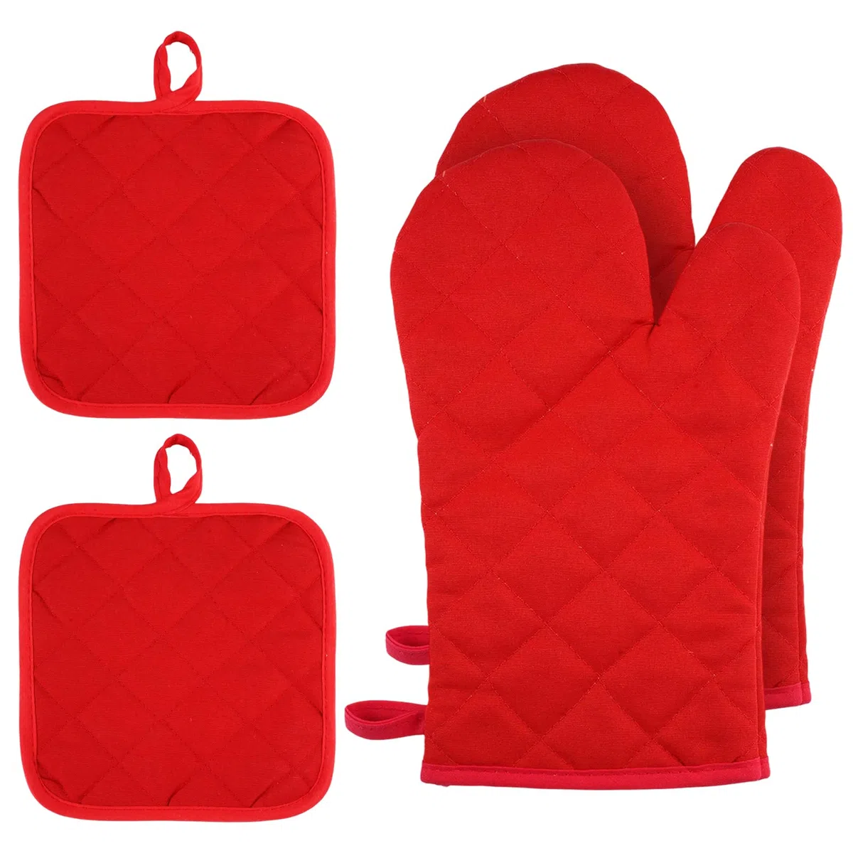 Set di 4 Guanti da Forno e presine, guanti da forno resistenti al calore e antiscivolo, Morbido Guanto Forno, in Morbido Cotone per Cucinare, Grigliare, Cuocere al Forno, Barbecue, Microonde (rosso)