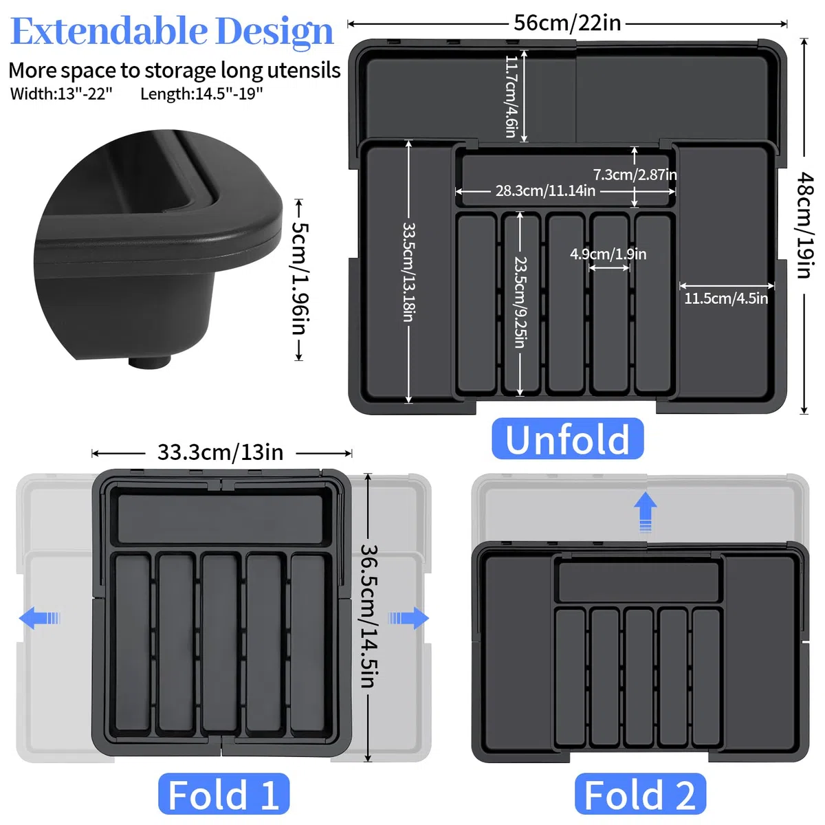 ROELLY Portaposate Da Cassetto, Porta Posate Cucina Con 9 Scomparti, In Silicone 37 * 33 cm, per Riporre Le Posate Da Cucina e I Cassetti, Nero