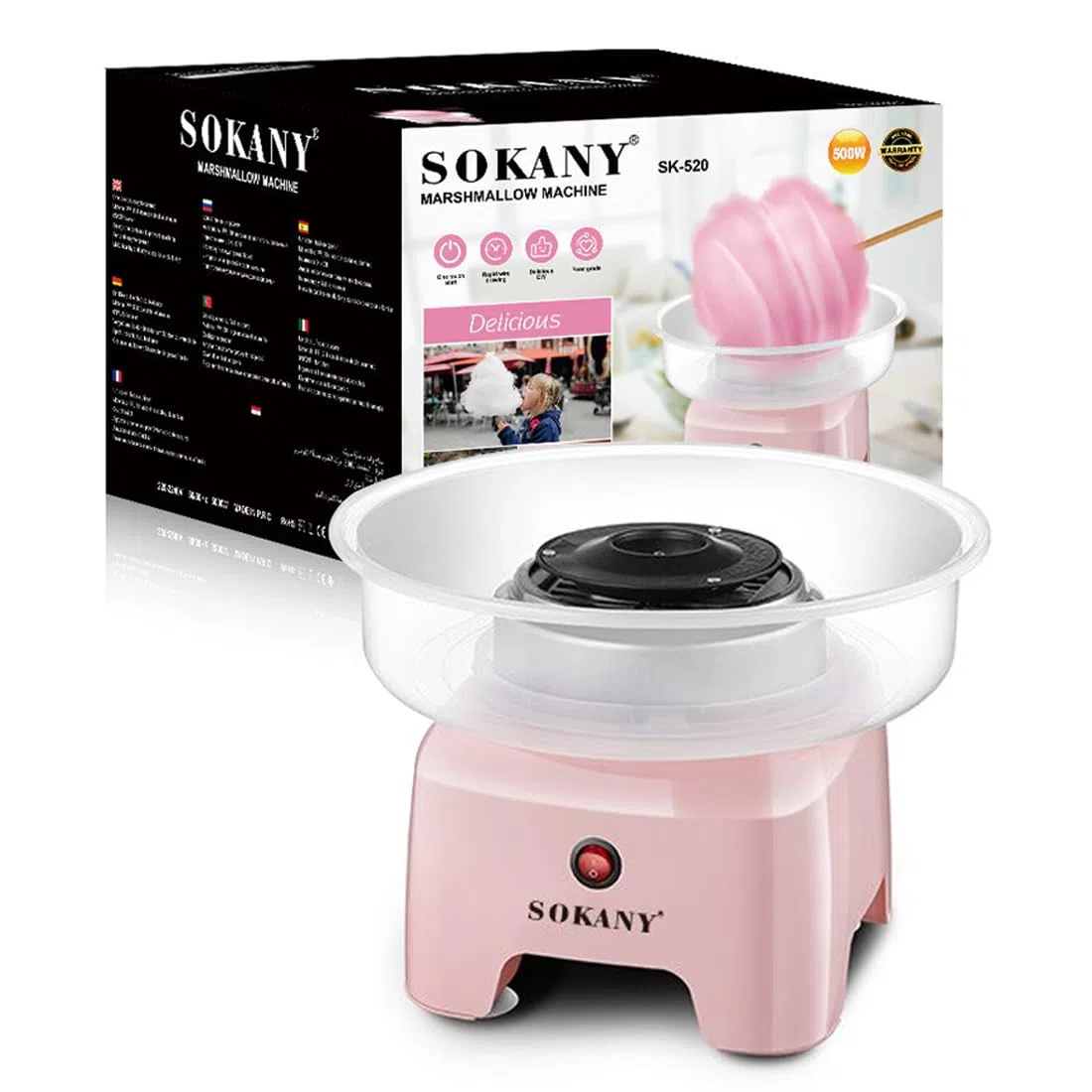 SOKANY SK-520 - Macchina per zucchero filato per casa, grande diametro 29,8 cm, 500 W Cotton Candy Machine per il compleanno dei bambini, varie feste, facile da usare e facile da pulire