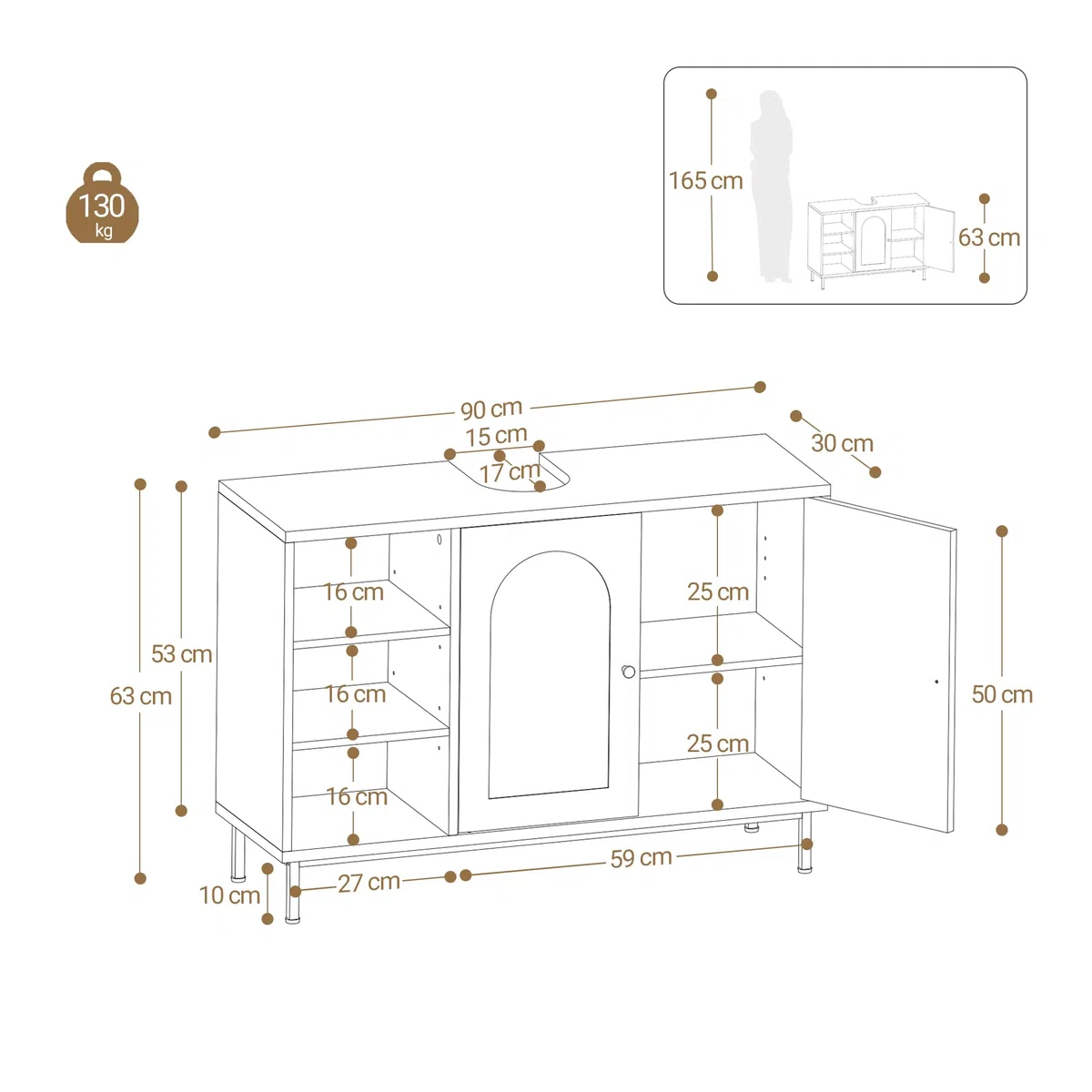 Hzuaneri Mobile Sottolavabo per Bagno, Mobiletto da Bagno, con 2 Ante 2 Scompartimenti, Scomparto Regolabile, Ampio Spazio di Archiviazione, Stile Moderno, 30 x 90 x 63 cm, Bianco BC09803W