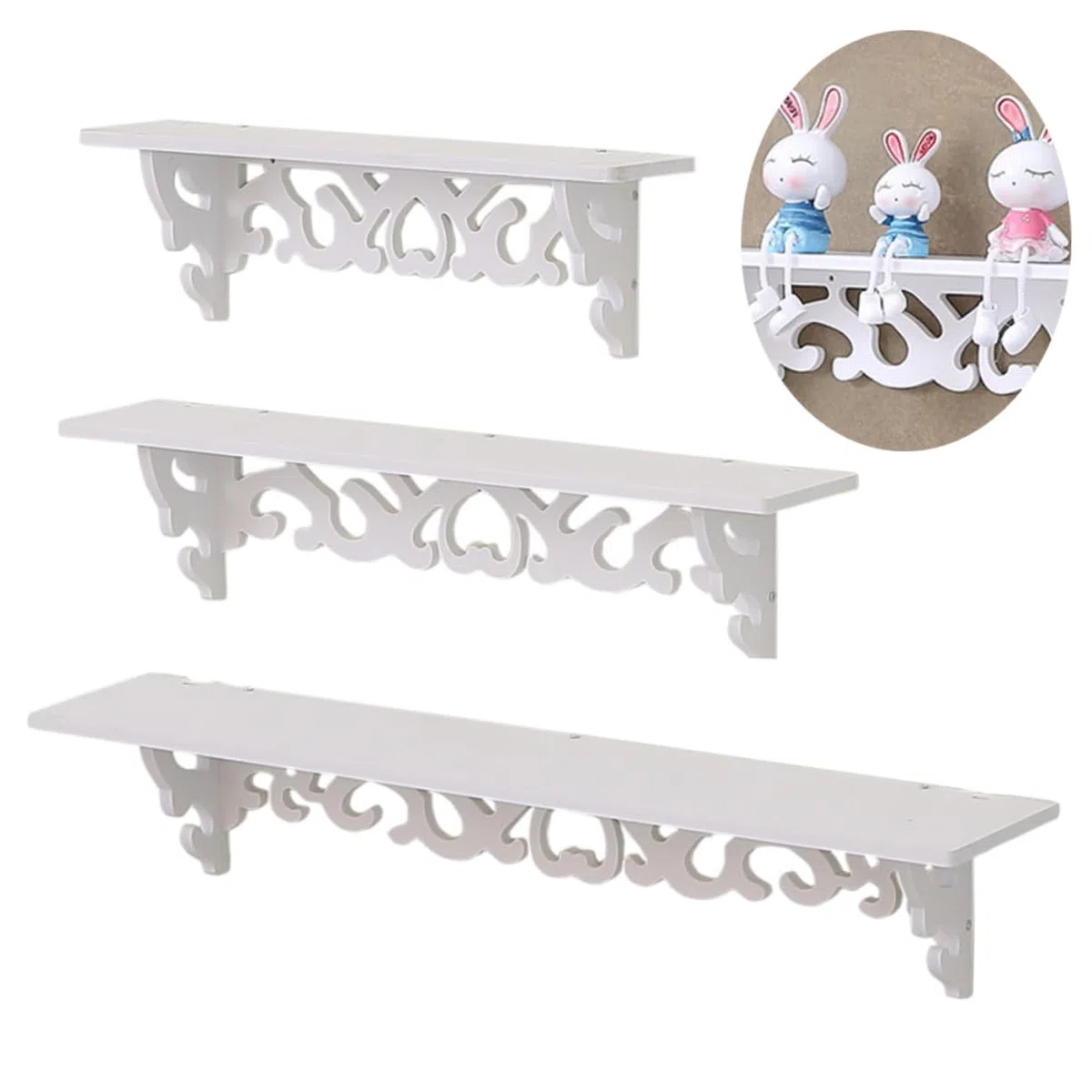 ABOOFAN Mensola da Parete in Pannello Legno-plastica Bianco Multiuso Tre Dimensioni per Soggiorno e Organizzazione Grande Capacità