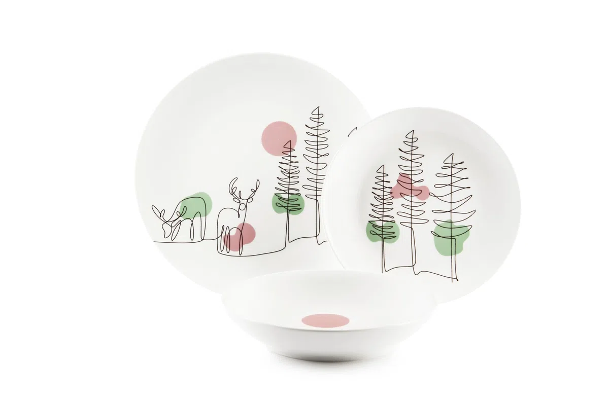 Excelsa Le Fil De Noel Servizio Piatti 18 Pezzi, Porcellana, Multicolore