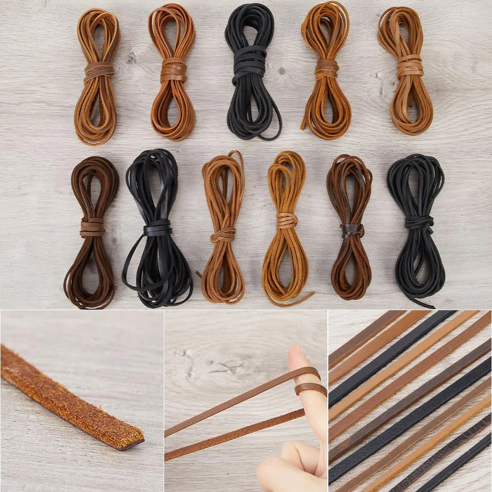 GORGECRAFT 5m*4mm*2mm Cordoncino Piatto In Pelle Cordoncino In Vera Pelle Bovina Intrecciatura Filo Corda per Bracciali Collana Creazione di Gioielli Portachiavi Pizzo per Stivale, Sienna
