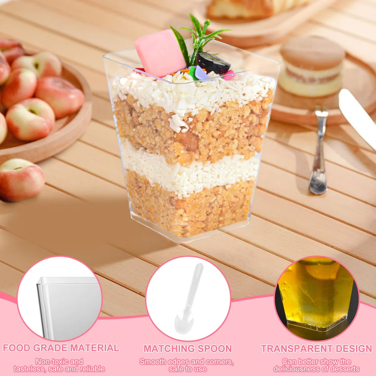 Set di 40 Pezzi Tazze Bicchieri da Dessert con Cucchiai Plastica, 160 ml/5oz Coppette Gelato Riutilizzabili, Bicchierini Monoporzione Dolci, Bicchierini Finger Food Trasparenti per Feste e Compleanni