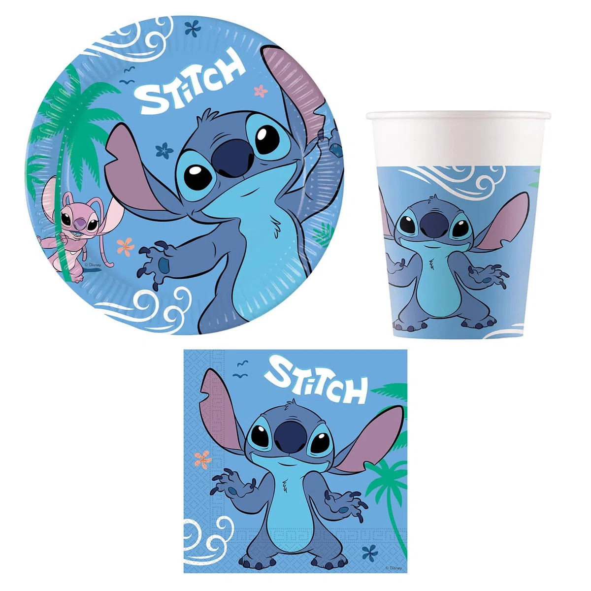 Procos - Set da festa Stitch and Angel, set di stoviglie da 52 pezzi per feste di compleanno per bambini o feste a tema, decorazione della tavola