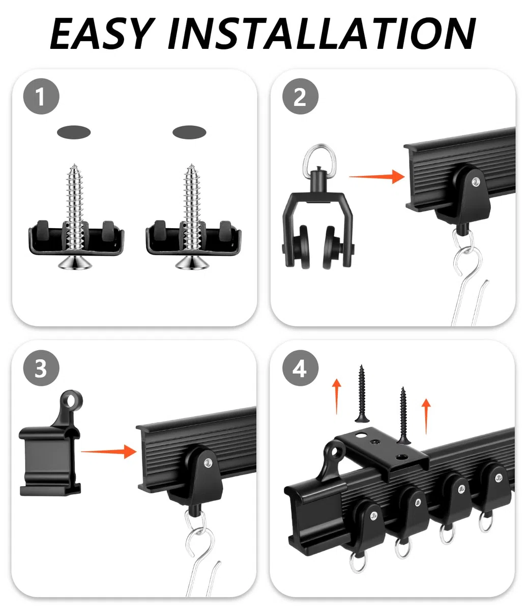 Flessibile Binario Tenda Soffitto 3 Metri, Binario per Tende a Soffitto Curva con Rulli Silenziosi per Divisore per Stanze, Camere da Letto, Finestre, Montaggio a Soffitto, Nero