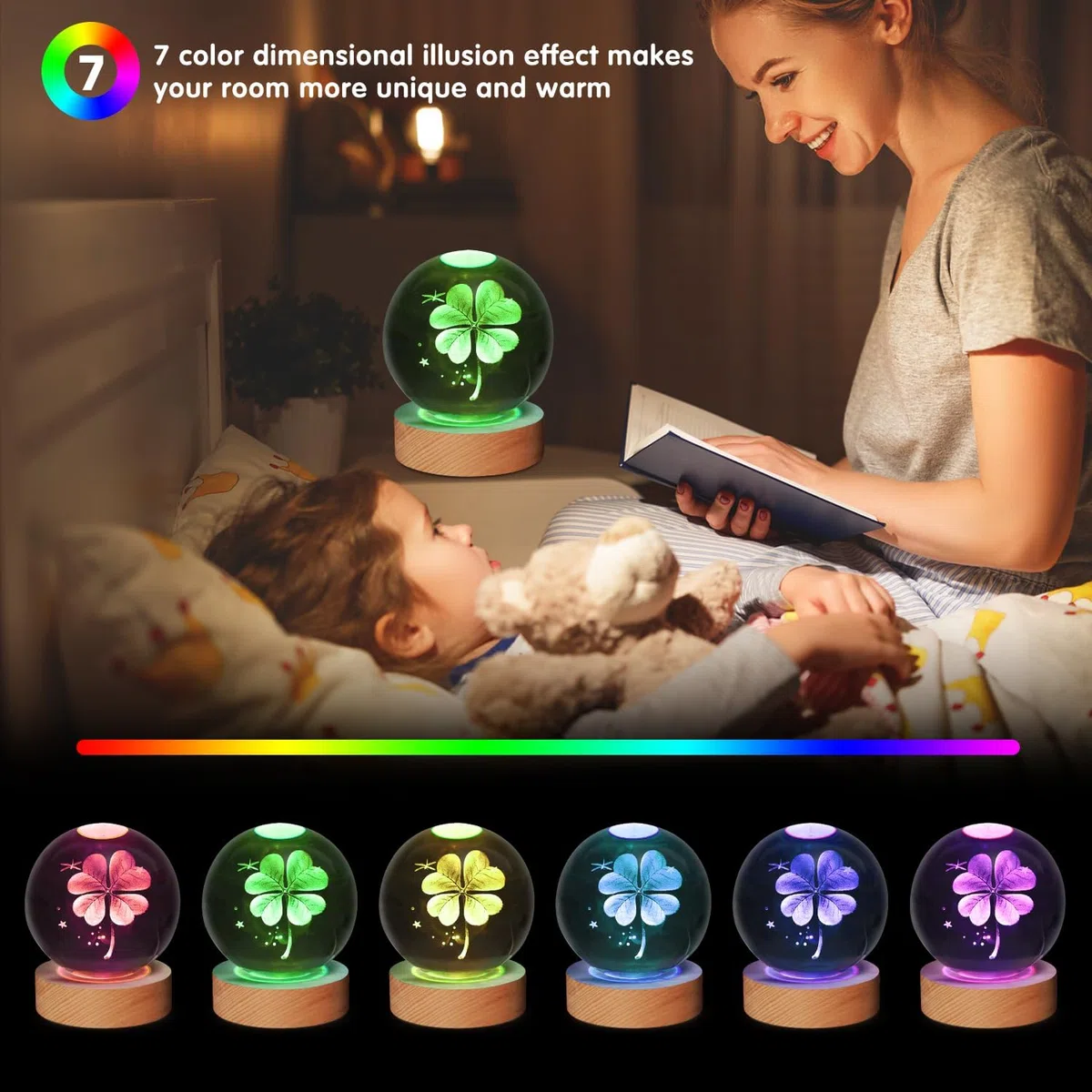 Palla di neve LED di Capodanno, decorazione natalizia, regali di Capodanno 3D, palla di cristallo, palla di luce della fortuna, palla di luce della fortuna, 7 palline di cristallo che