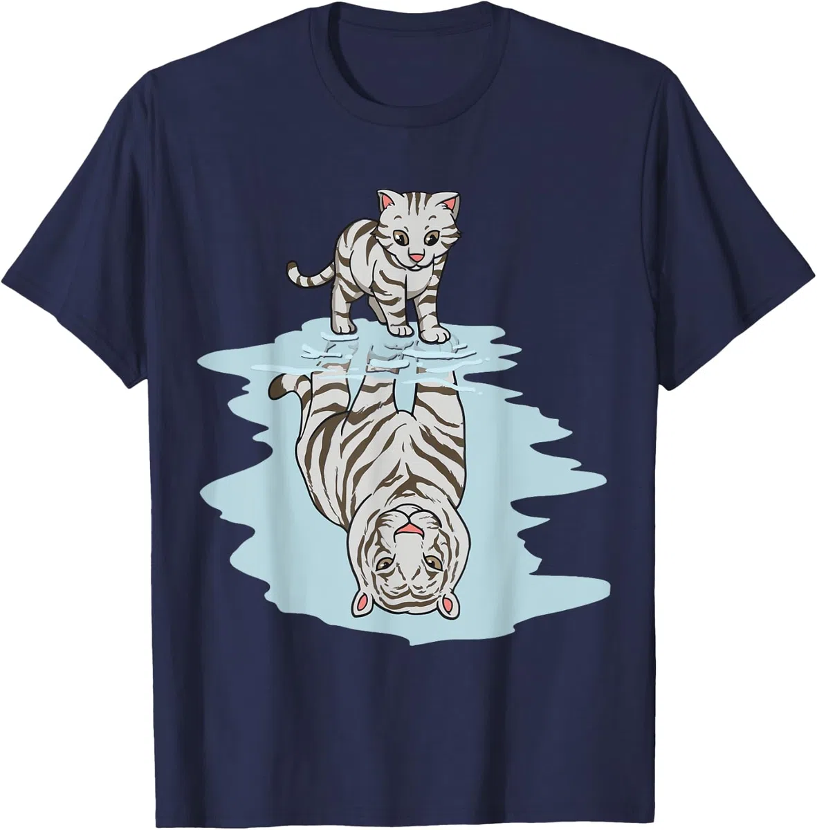 Bambino Gatto Specchio Riflesso Tigre Bianca Gattino Kawaii Maglietta