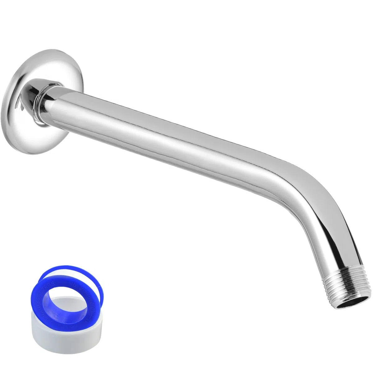 Braccio Doccia con Flangia e Nastro in Teflon, Braccio Doccia di Estensione Voolan 25cm Per Bagno Soffione Doccia Fisso, Acciaio Inossidabile Solido, Montato a Parete (Cromo)