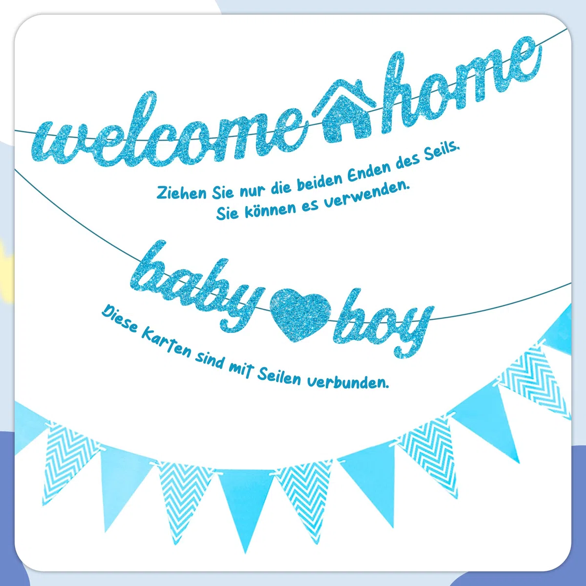 Benvenuto a casa, decorazione per bambini, 34 pezzi, blu, Welcome Home Baby Boy Banner, ghirlanda, ghirlande sospese, palloncini per Welcome Home Shower baby shower