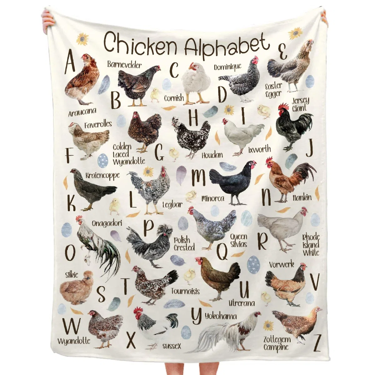 Coperta con lettere dell'alfabeto con gallina, super morbida, leggera, in flanella, per bambini, adulti, adatta per divano, letto, campeggio, viaggi, tutte le stagioni, 101,6 x 127 cm, per bambini