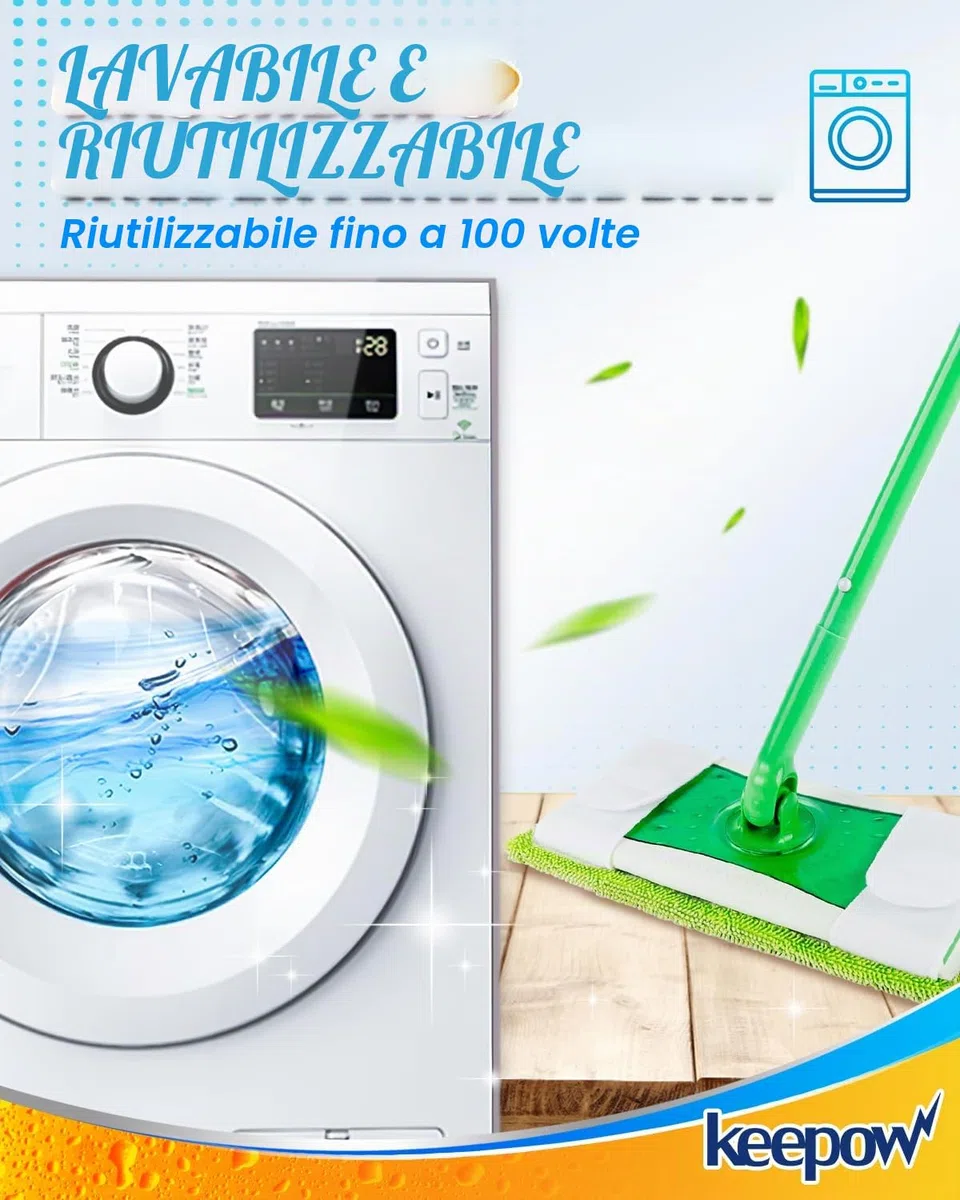 KEEPOW Panni Lavapavimenti per Swiffer Sweeper Scopa, Straccio Lavapavimenti Panni Umidi, Microfibra Lavabili Pavimenti, 6 Pezzi