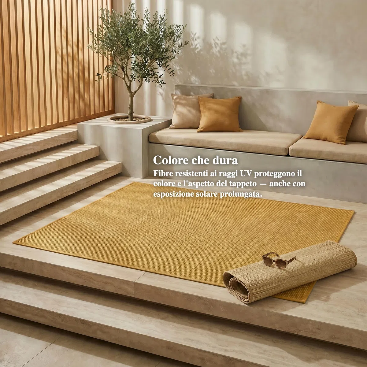 Jimri Tappeto per interni ed esterni, resistente alle intemperie, per balcone, terrazza, giardino, soggiorno, cucina, tappeto resistente ai raggi UV e all'acqua, misura: 80 x 150 cm, giallo