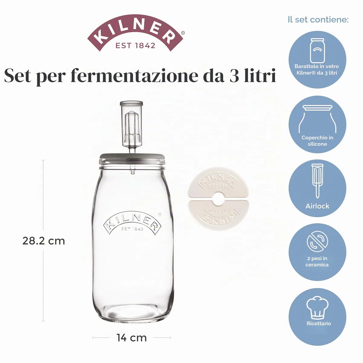 Kilner, Set di fermentazione per crauti/Kimchi/sottaceti, Trasparente