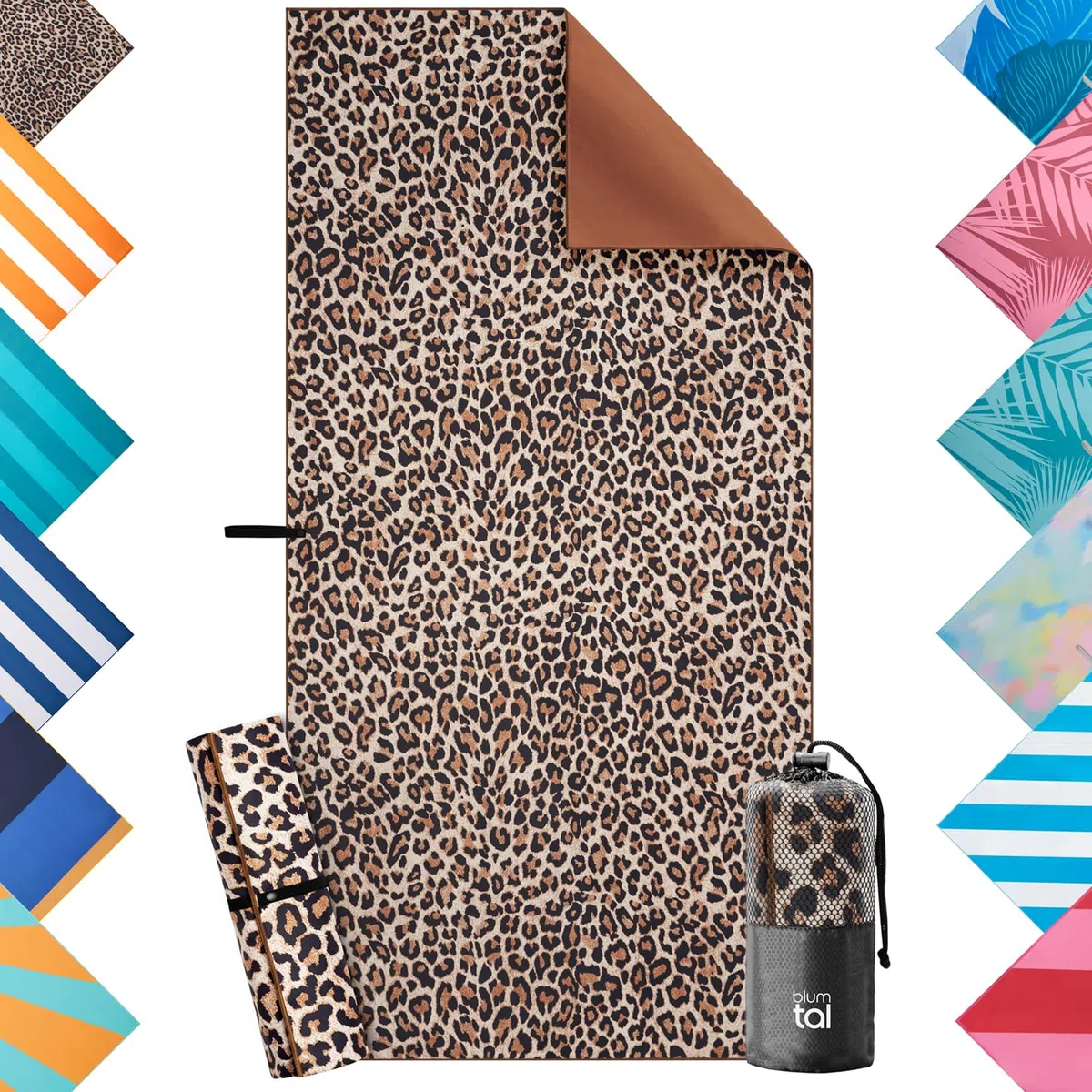 Blumtal telo mare grande 90x180 cm microfibra - asciugamano mare grande compatto e ad asciugatura rapida - teli mare grandi senza sabbia e nastro - beach towel morbido e con motivo a leopardo