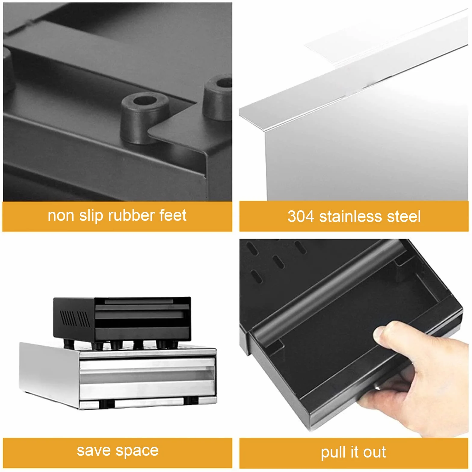 Cassetto per Busta per caffè in Acciaio Inossidabile, Contenitore per Polvere per Residui di caffè Addensato, Busta Stile Resistente Antiurto per Casa, Ufficio, Bar con Piedini (BLACK)