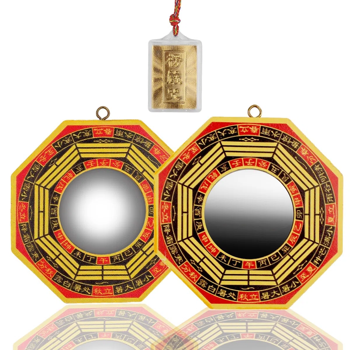 Set di 3 specchi tradizionali cinesi bagua, 10,2 cm, concavi e convessi, per Feng Shui, in legno autentico, specchi cinesi Feng Shui per divinazione, per casa, lavoro, protezione fortunata