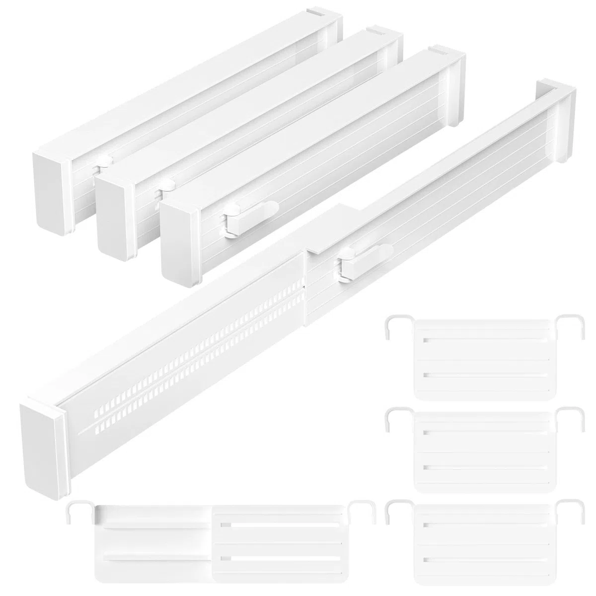 Organizer Armadio o Desktop, Divisori per Cassetti Regolabili, Separatori per Cassetti, Separatore Divisore, per Cucina, Bagno, Camera da Letto, Cassettiera, Ufficio (bianco)