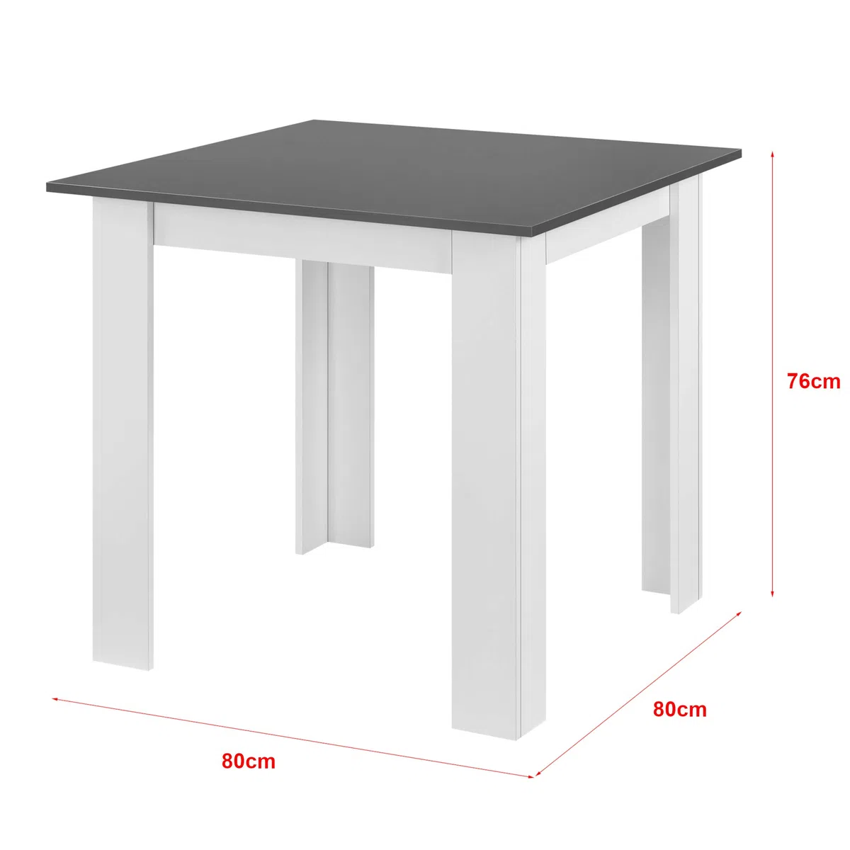 [en.casa] Tavolo da Pranzo con Piano Quadrato e Gambe a Forma di L 80 x 80 x 76cm Tavolo da Cucina in Design Moderno - Bianco/Grigio Scuro