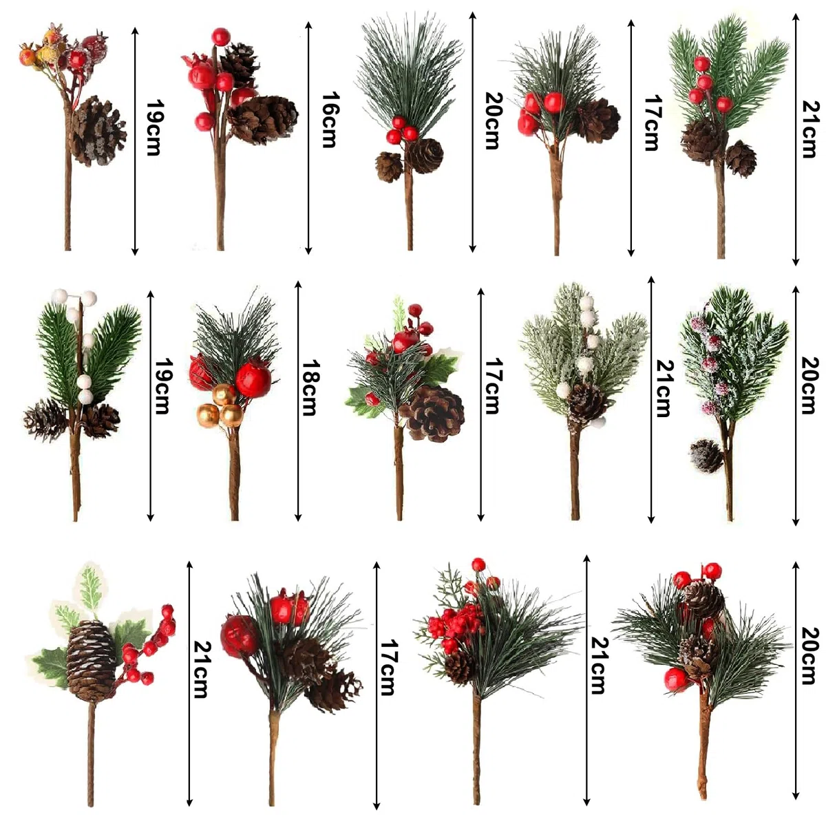 14 Pezzi Rami di Pino Artificiale per Natale Rami di Abete con Pigne Bacche di Agrifoglio di Natale Artificiale per Decorazione di Ghirlande Natalizie Decorazioni da Tavola