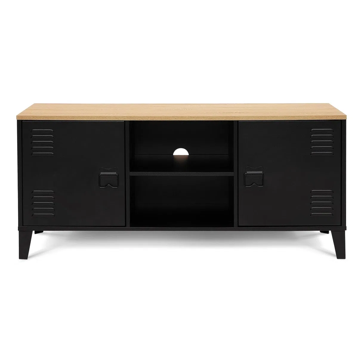 IDMarket - Mobile TV ESTER 113 cm con 2 ante in metallo nero e piano in legno industriale