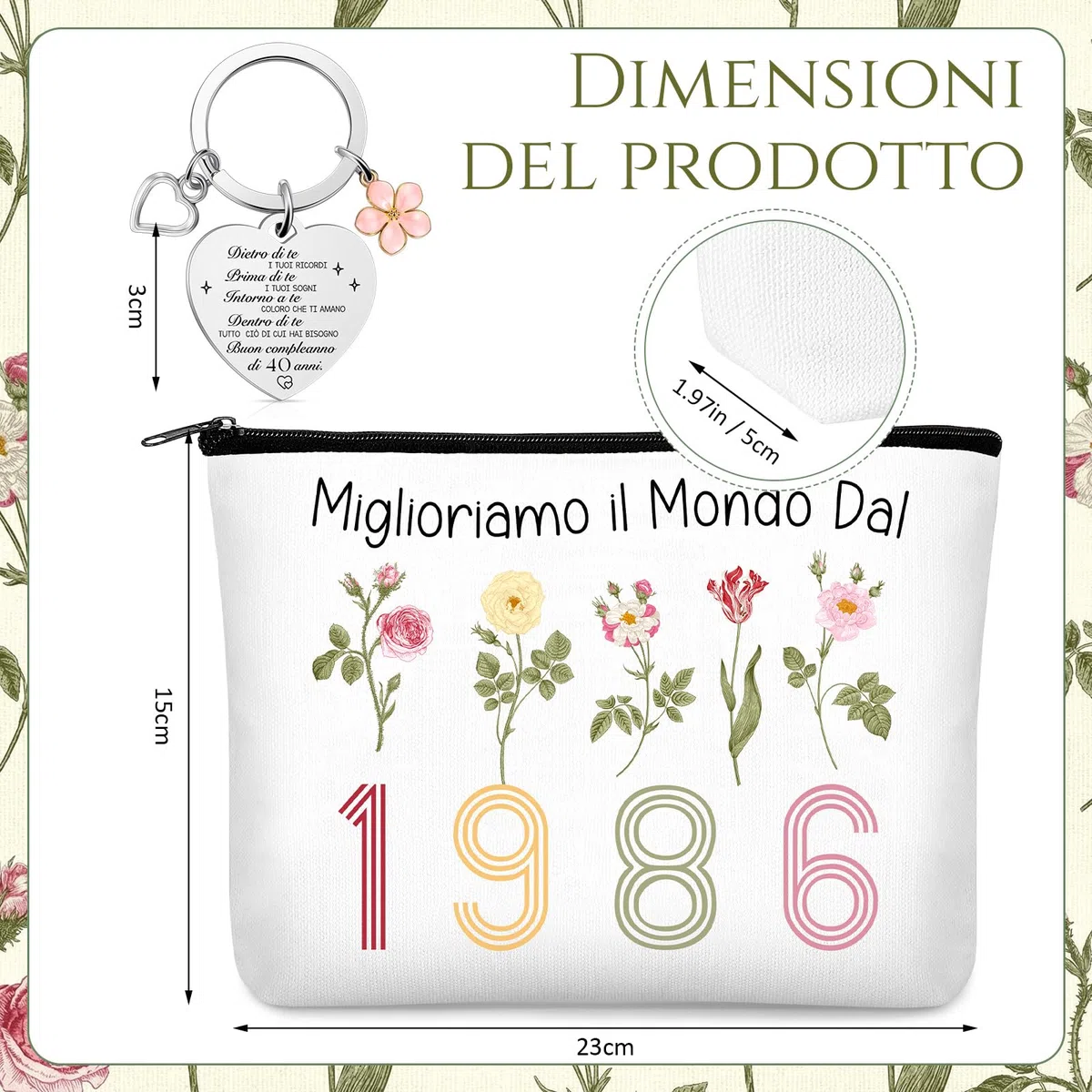 Hestya Regalo 50 Anni Donna Compreso Borsa Shopper Donna Borsa Cosmetica e Portachiavi Regalo di per Moglie o Amica, Celebrare 50 Anni di Compleanno Donna