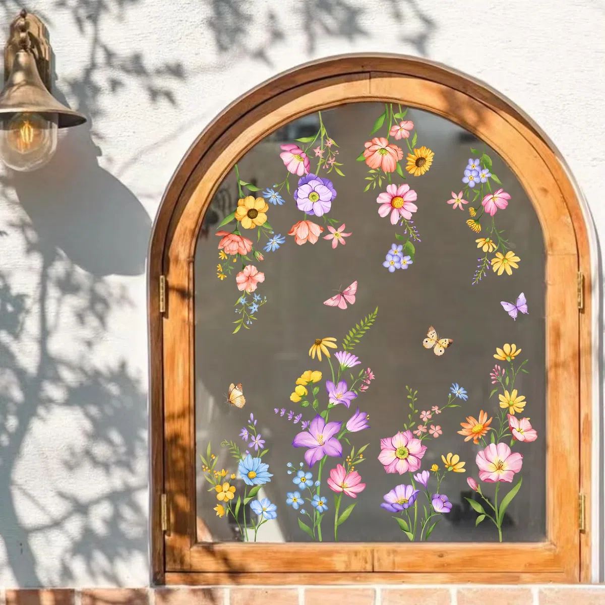 Tanlaby Fiori Colorati Adesivi per Finestre Estate Primavera Piante Vetrofanie Adesivi Fiore Erba Farfalla Decalcomanie per Finestre Anti-Collisione Finestra Vetro Porte Decalcomanie