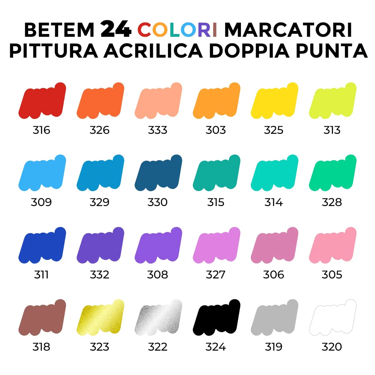 Betem 24 Colori Pennarelli Acrilici Doppia Punta, Pennarelli per Tessuti, Sassi, Dipingere, Legno, Roccia, Pietra, Vetro, Ceramica, Acrylic Marker per Tela