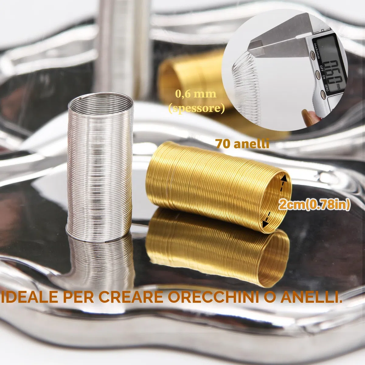 EuTengHao Fili di memoria in acciaio inox per gioielli, collane, bracciali, anelli, orecchini (6 colori x 2,7 m, 440 anelli)