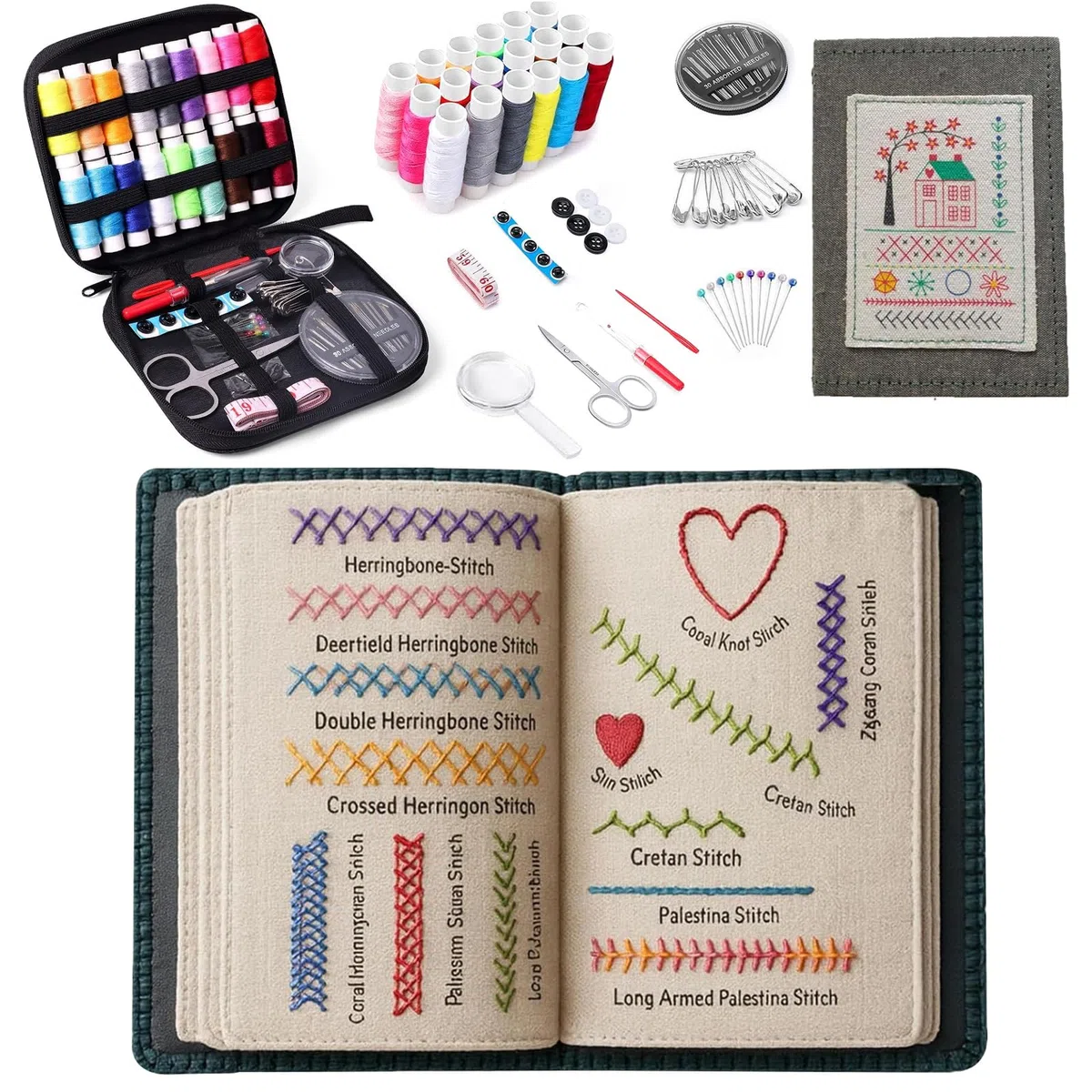 Libro di ricamo per principianti e adulti, set di ricamo fai da te, kit di ricamo con 86 istruzioni, libro di ricamo fai da te ad alta densità, pacchetto di ricamo portatile per gli appassionati (B)