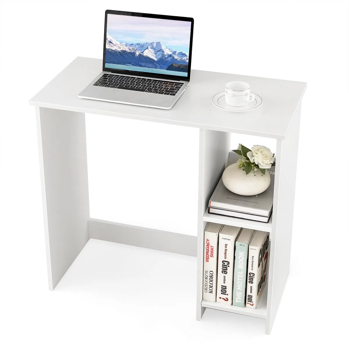 COSTWAY Scrivania per Computer in Legno con 2 Ripiani per Ambienti Piccoli, Scrivania Moderna e Salvaspazio da Casa e Ufficio, 80 x 40 x 74 cm (Bianco)