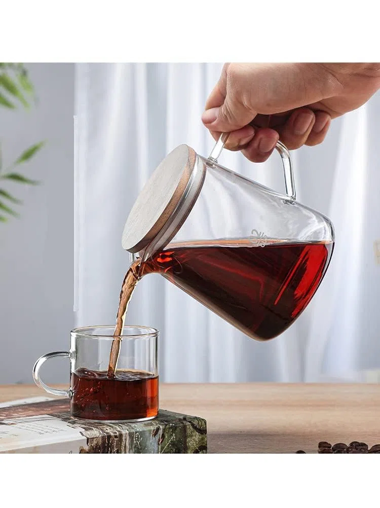Server da caffè in vetro con coperchio, caraffa in vetro isolante, caraffa in vetro isolante versatile, per succhi di frutta, tè, caffè, acqua, bevande fredde (500 ml)