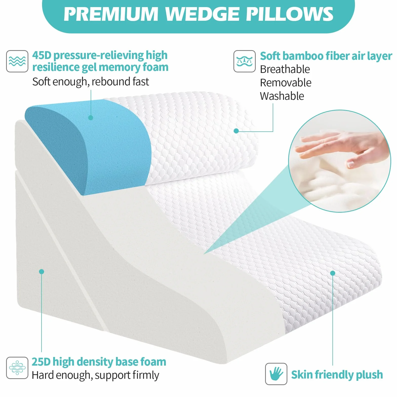 Simpledad Cuscino a cuneo per dormire, set di cuscini ortopedici a cuneo per letto, cuscino a cuneo in memory foam regolabile 15-in-1 post-intervento, cuscini a cuneo inclinabili 3-in-1 per il mal di