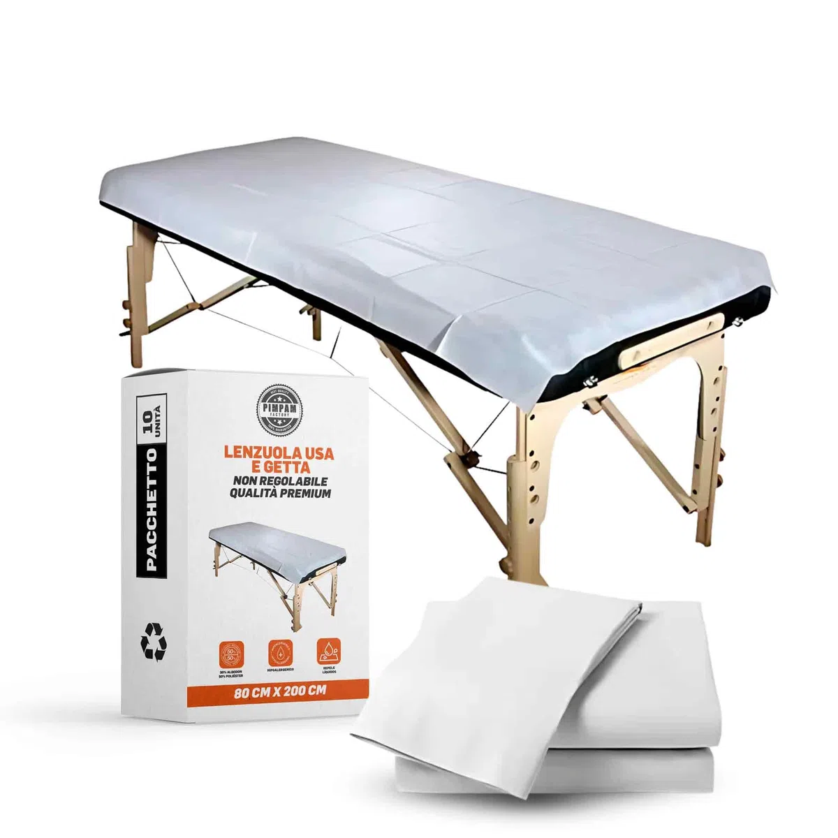 PimPam Factory Copri Lettino da Massaggio TNT non Regolabile - 80x200cm - Pack 10 - Lenzuola Monouso non Regolabile - Coprilettino da Massaggio - Copri Lettino Estetista