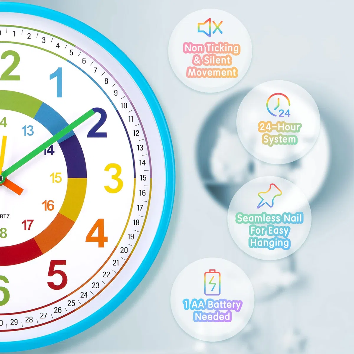 Orologio da Parete Educativo per Bambini Orologio da Muro Silenzioso Orologio per la Camera da Letto, Adatto per la Scuola 30 cm