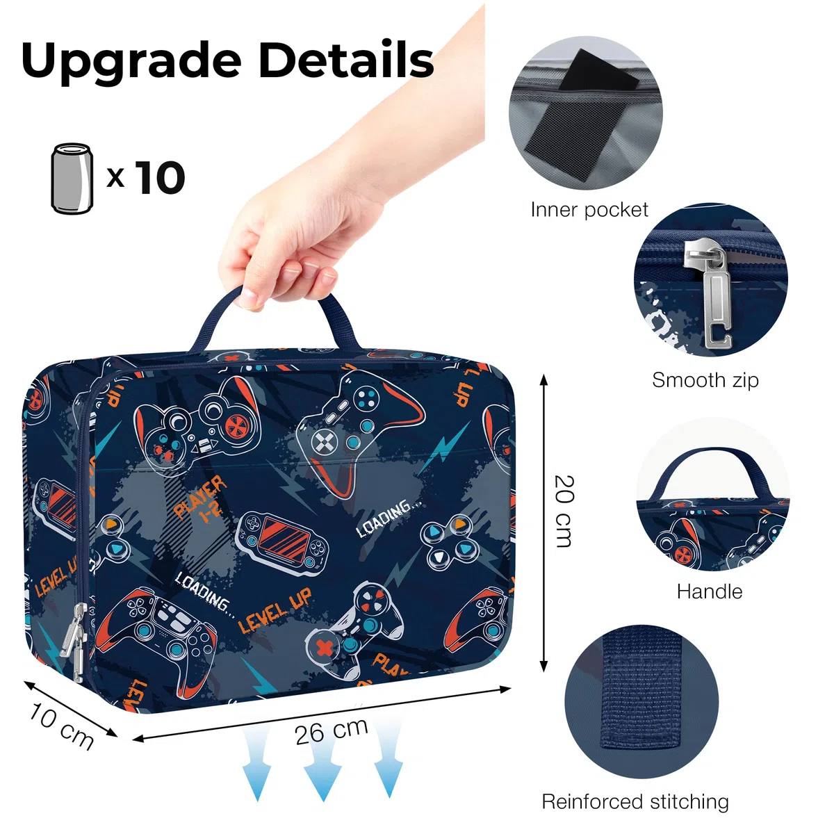 Clastyle Borsa Termica Porta Pranzo Bambini Scuola Giocatore Borsa Frigo Piccola Ragazzo Portatile, Joystick per Videogiochi
