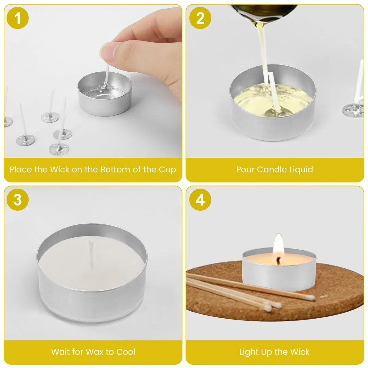 100 pezzi in alluminio - Bicchieri vuoti con 100 stoppini, portacandele standard per candele tealight fai-da-te, ideali per la produzione di candele