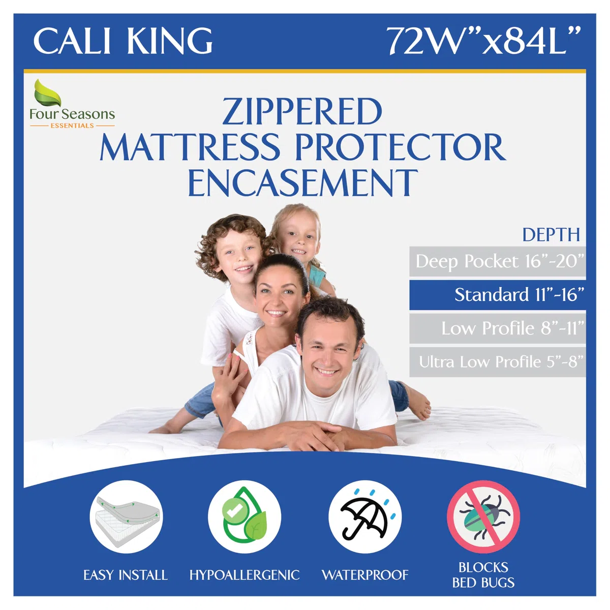 Coprimaterasso California King Size, impermeabile, con cerniera, ipoallergenico, di alta qualità, protegge da liquidi, polvere, tessuto traspirante e silenzioso