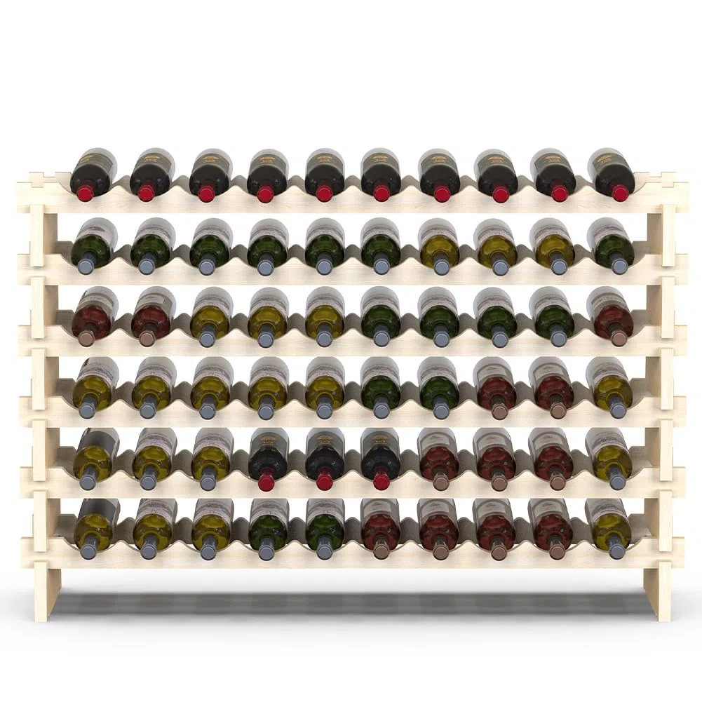 BAKAJI Cantinetta Portavino in Legno con 60 Scomparti Porta Bottiglie di Vino, Champagne, Portabottiglie da Terra, Cantina Angolo Bar per Salotto, Cucina, Bistrot, Ristorante 110 x 30 x 80.5 cm