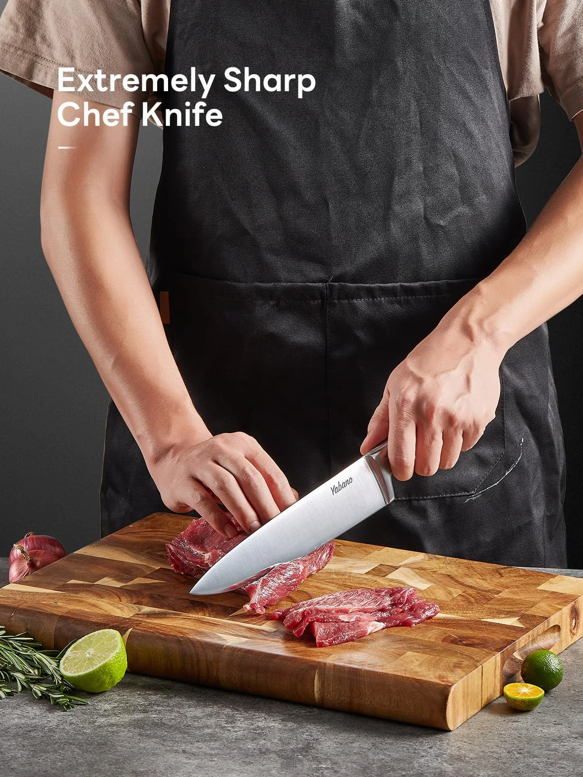 Set Coltelli da Cucina con Ceppo, 7 Pezzi in Acciaio Inox Tedesco con Affilatore Integrato, Coltelli Professionali con Forbici e Ceppo, Coltelli da Chef per Cucina Domestica