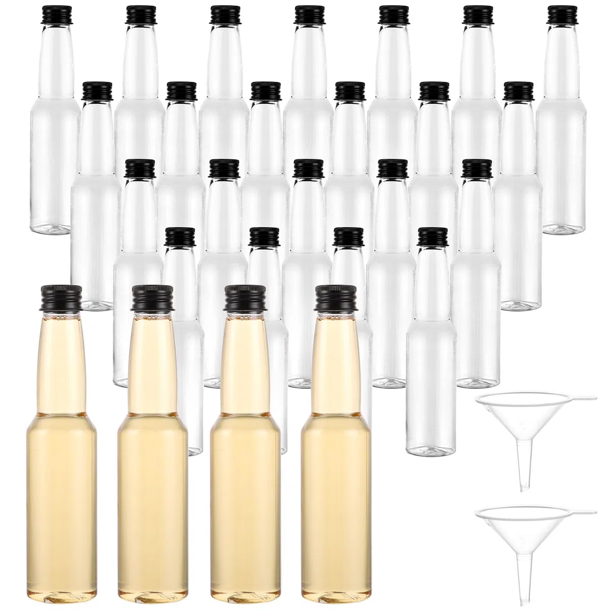 APACALI 20 mini bottiglie di liquore da 150 ml con tappi a vite e 2 imbuti, bottiglie per liquore per riempire liquidi per matrimoni, feste