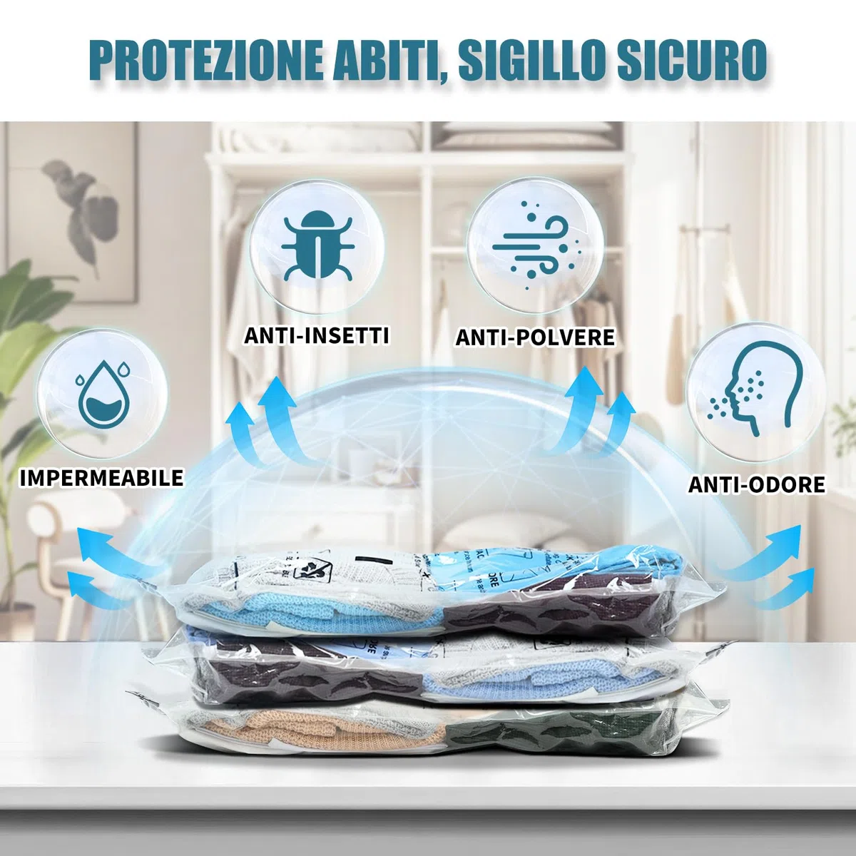 Accenter Sacchetti Sottovuoto Vestiti 5 Pezzi Sacchi Sottovuoto Piumoni 3XL 100x80cm 2L 80x60cm Buste Sottovuoto Vestiti Per contenere vestit, lenzuola, piumoni, cuscini e coperte