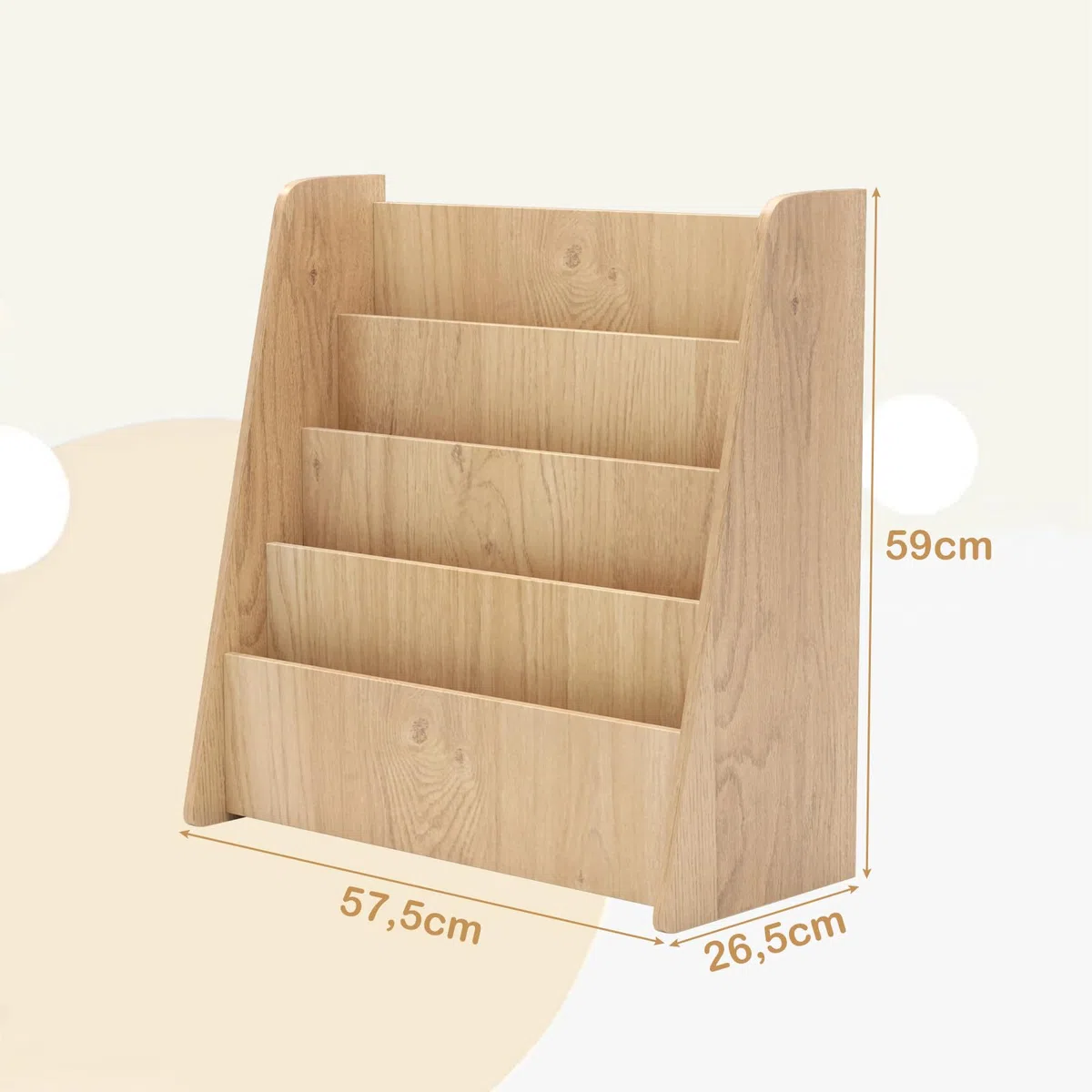 GYMAX Libreria per Bambini in Legno a 4 Ripiani, Scaffale per Libri con Ripiani Profondi, Espositore per Libri, per Cameretta dei Ragazzi, Soggiorno, Asilo Nido, 57,5 x 26,5 x 59 cm (Naturale)