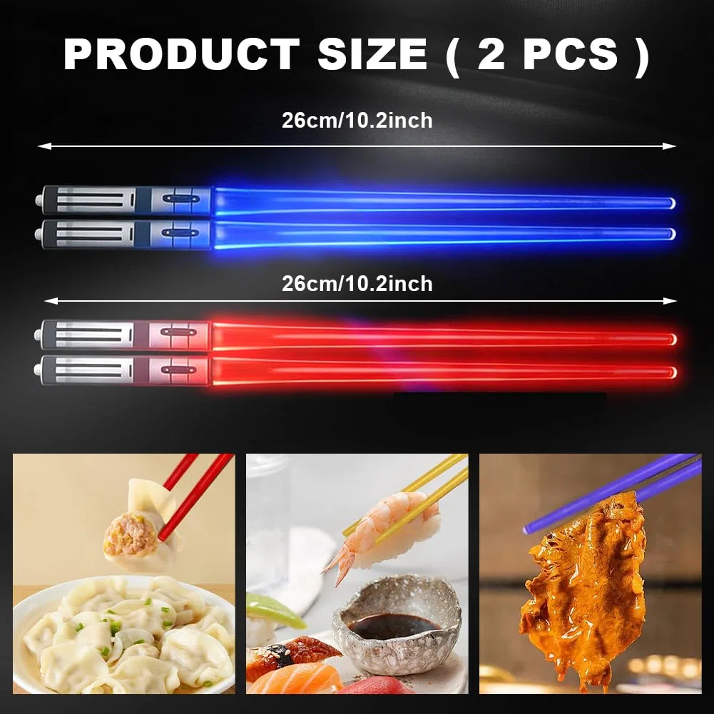 9 bacchette luminose, 2 paia di bastoncini Lightsaber, bacchette riutilizzabili con spada luminosa, bacchette a LED luminose, bacchette luminose, per cucina, cena, feste, sushi party