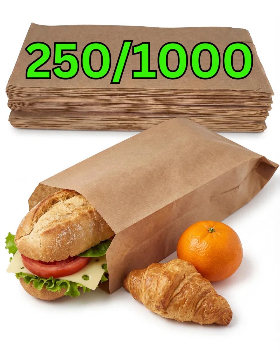250 Sacchetti Carta per Alimenti - Sacchetti Pane Carta Kraft - Buste Alimentari, Confetti, Biscotti Marrone 12x5x27cm