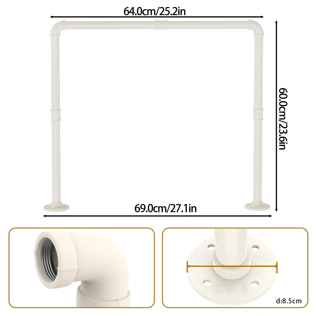 Set di 1 Appendiabiti da Soffitto Industriale, Attaccapanni da Muro 120 cm, Due Opzioni di Montaggio, Stendino da Parete, 69x60cm, Facile da Montare, Bianco